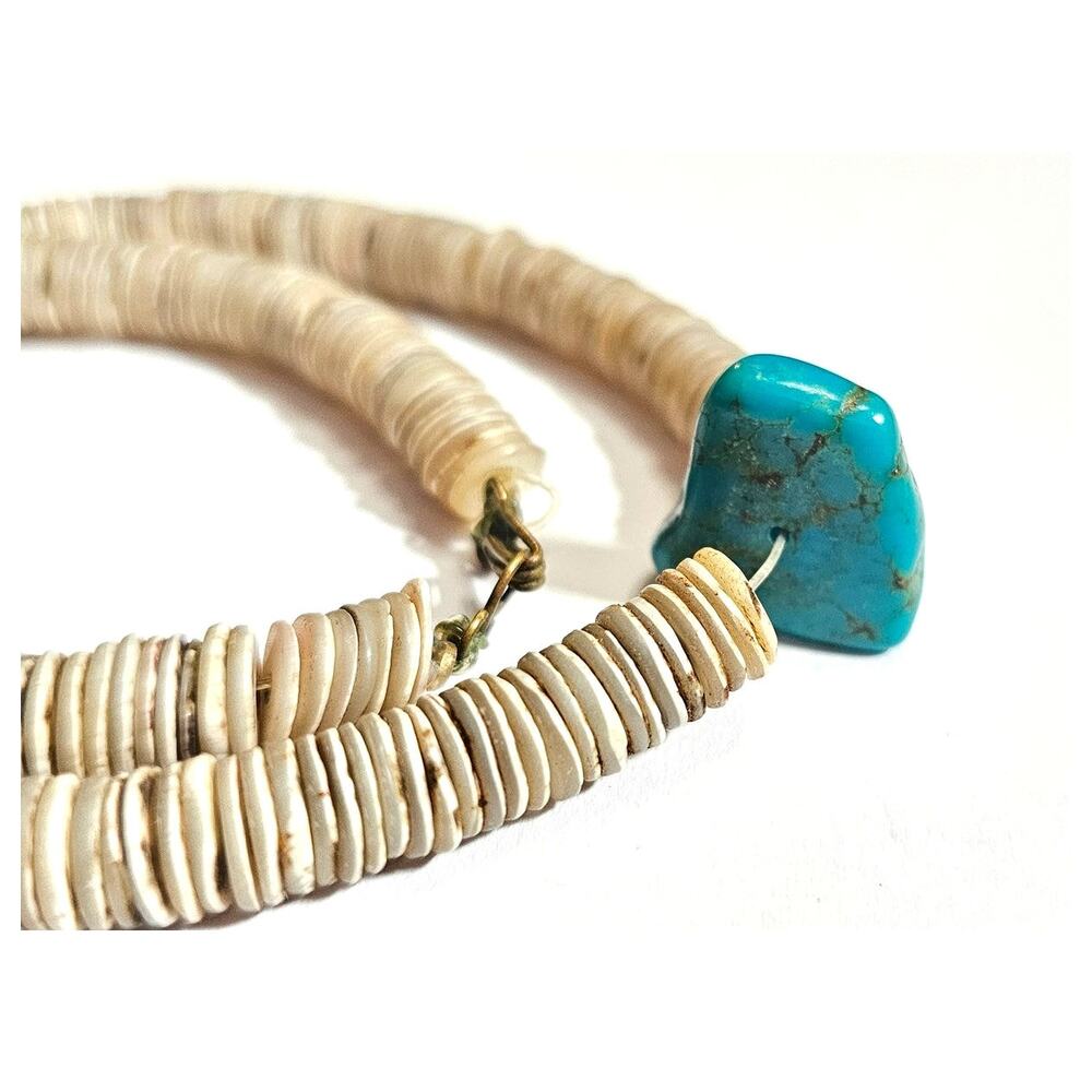 Vintage 1970s Shell and Turquoise Heishi Style Necklace - Picture 4 of 5